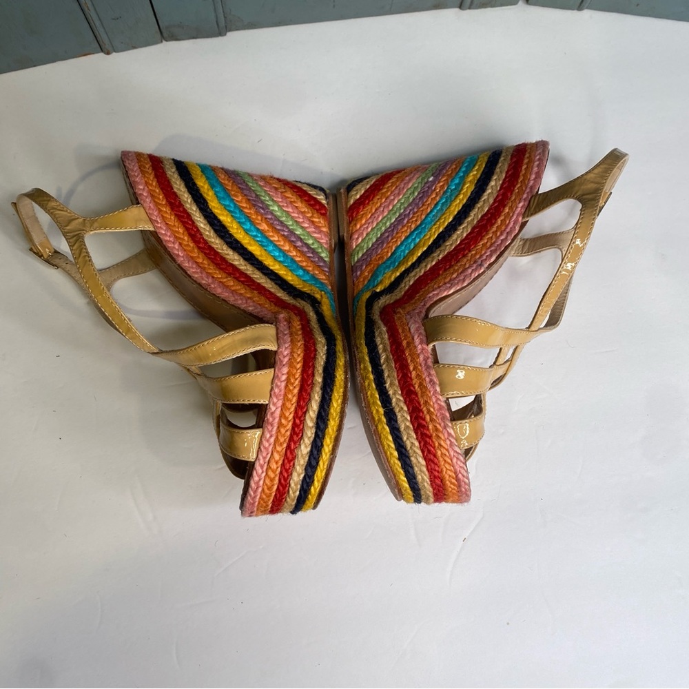 Kate Spade Lindsay Rainbow Espadrille Raffia & Leather Wedge Heel Sandals Size 6 - Picture 7 of 12